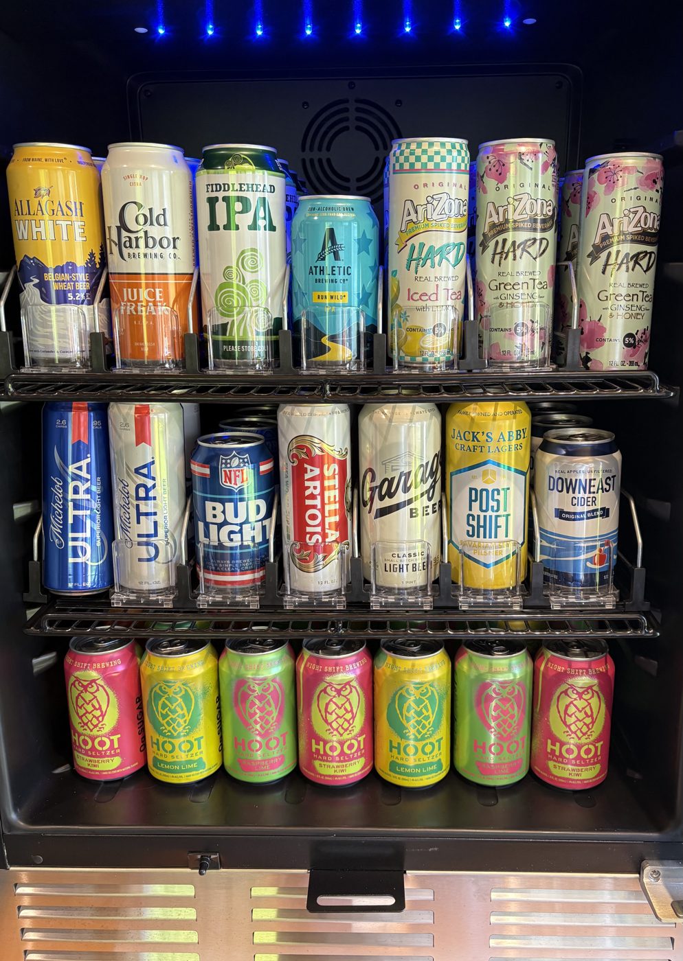 Cooler stocked with craft beer, light beer, hard seltzer and cider at Southborough Golf Center
